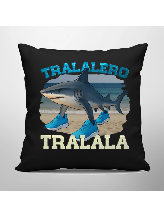 Tralalero Tralala - Italian Brainrot - czarna poduszka z nadrukiem