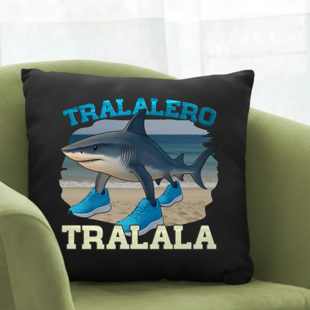 Tralalero Tralala - Italian Brainrot - czarna poduszka z nadrukiem