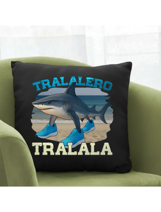 Tralalero Tralala - Italian Brainrot - czarna poduszka z nadrukiem