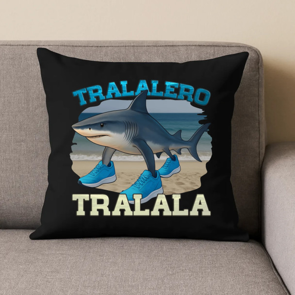 Tralalero Tralala - Italian Brainrot - czarna poduszka z nadrukiem