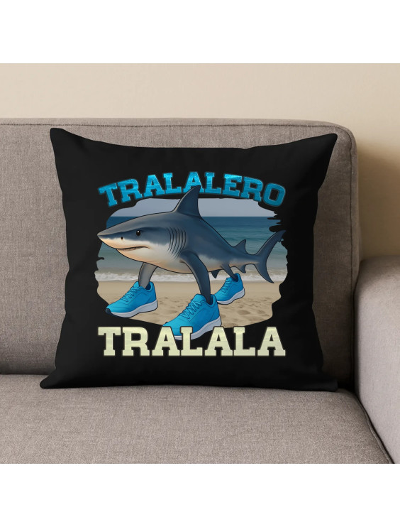 Tralalero Tralala - Italian Brainrot - czarna poduszka z nadrukiem