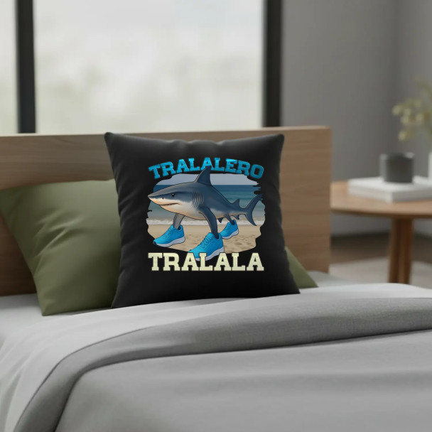 Tralalero Tralala - Italian Brainrot - czarna poduszka z nadrukiem