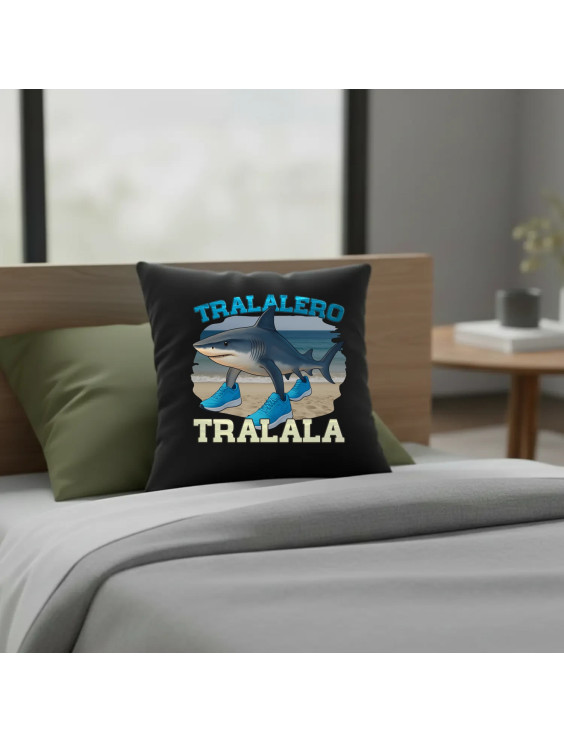 Tralalero Tralala - Italian Brainrot - czarna poduszka z nadrukiem