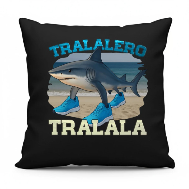 Tralalero Tralala - Italian Brainrot - czarna poduszka z nadrukiem