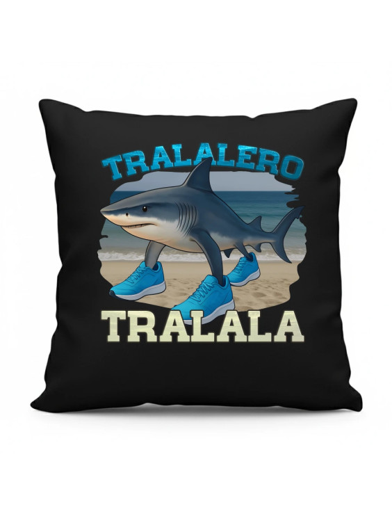 Tralalero Tralala - Italian Brainrot - czarna poduszka z nadrukiem